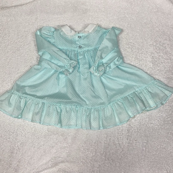Vintage polly flinders mint Swiss dot smocked dress size 12m - Picture 6 of 9